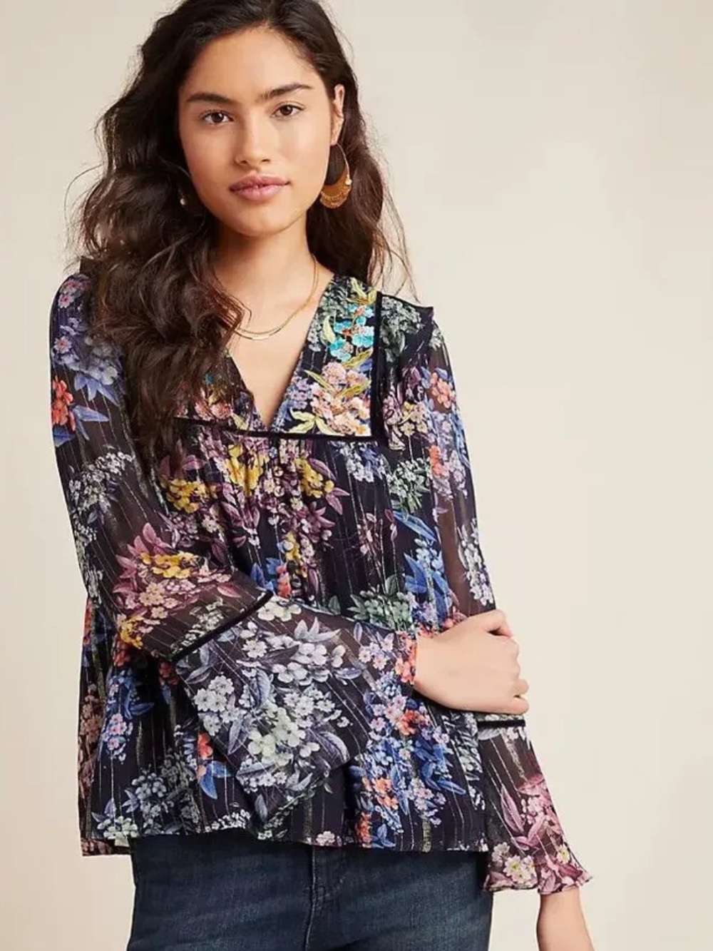 Anthropologie Vineet Bahl Floral V-Neck Blouse